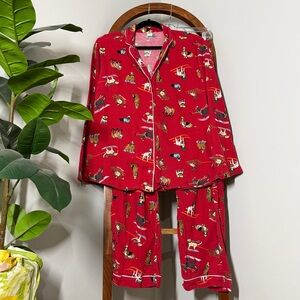 Old Navy LARGE Red Holiday Ski Dog Flannel Pajama Set 2018